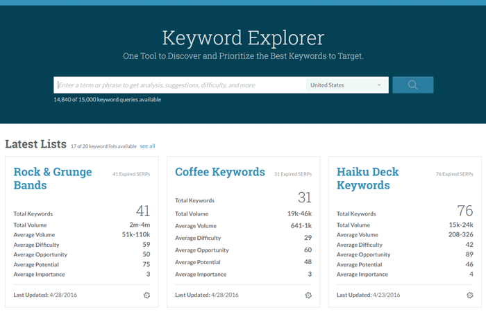 Keyword Explorer from Moz