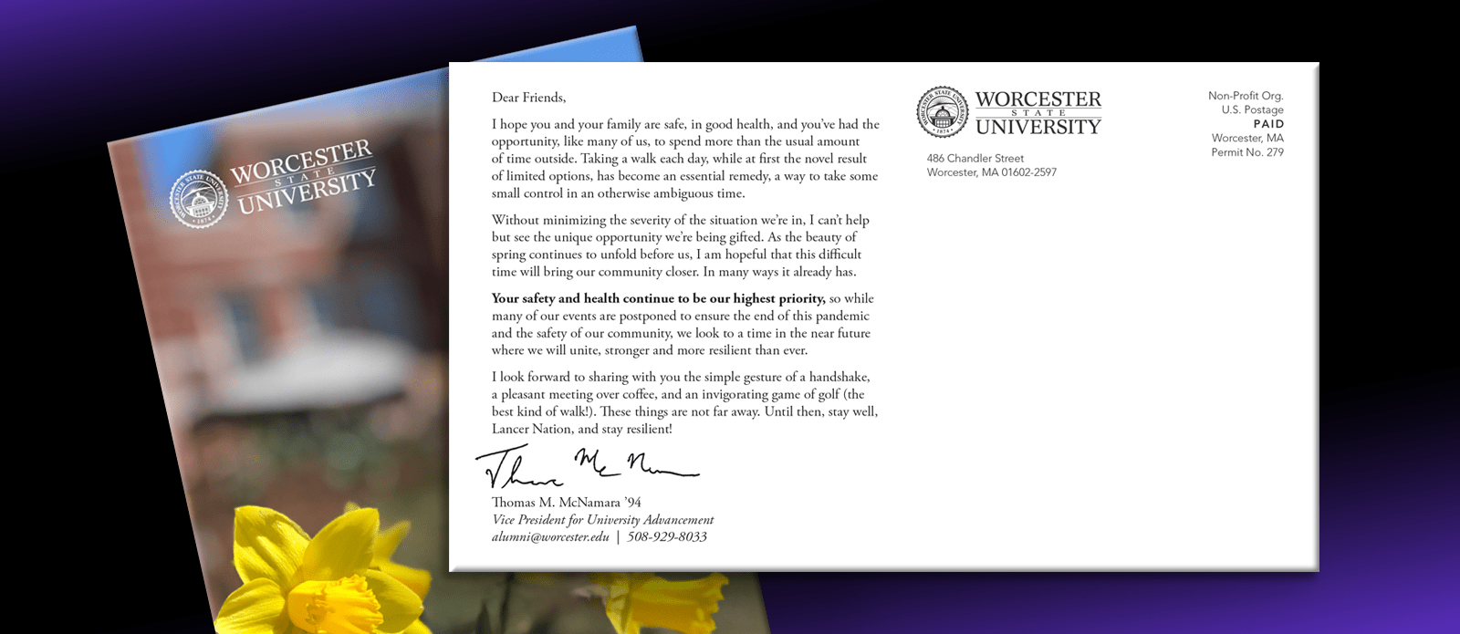 Worchester State University Postcard from Vice President Thomas McNamara